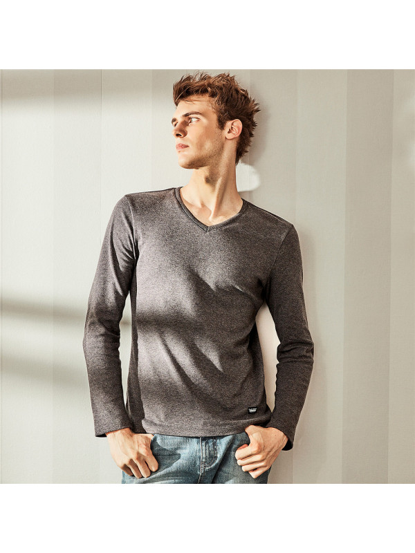 佐丹奴T恤男装厚实磨毛纯棉V领长袖T恤01028671