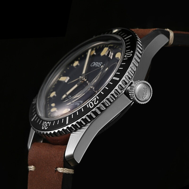 oris豪利时瑞士手表65复刻潜水系列蓝盘皮带日历夜光自动机械表男表