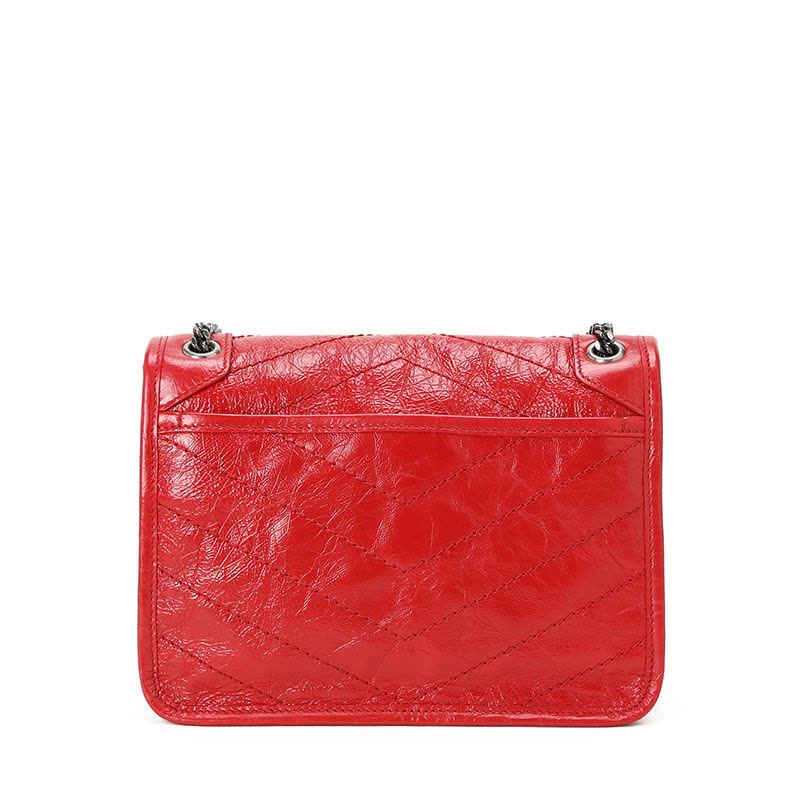 预售 圣罗兰 YSL NIKI 口盖包迷你 字母LOGO光面皮 褶皱皮 女士单肩包 533037金链银链图片