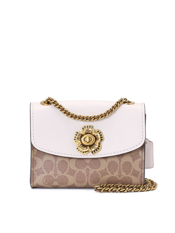 coachparker18山茶花单肩包29417牛皮革pvc白色