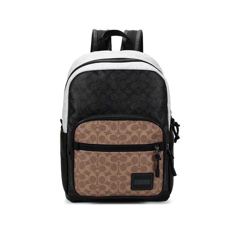 coach蔻驰男士专柜款涂层帆布皮革织物双肩包炭灰色多色经典标志4899