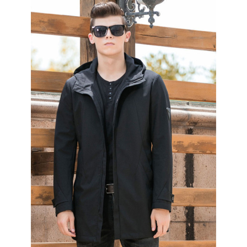 传奇保罗冬季风衣男中长款秋季新款男装带帽修身披风外套连帽秋装