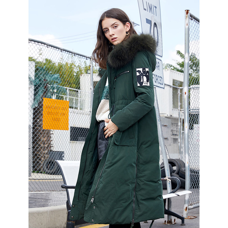 萝娜公主(LUONAGONGZHU)冬季新款韩版时尚中长款连帽羽绒服外套女