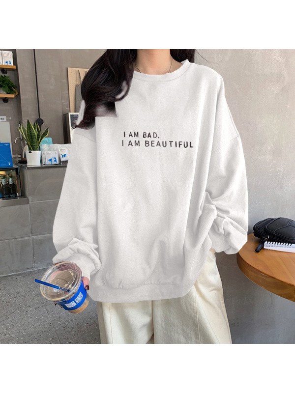 薄款/加绒 新款秋季韩版港风简约字母学生上衣宽松薄款长袖卫衣女