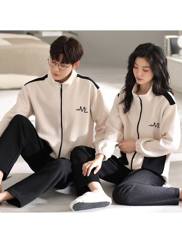 情侣睡衣女春秋冬季棉质长袖长裤氛围感一男一女男士家居服套装