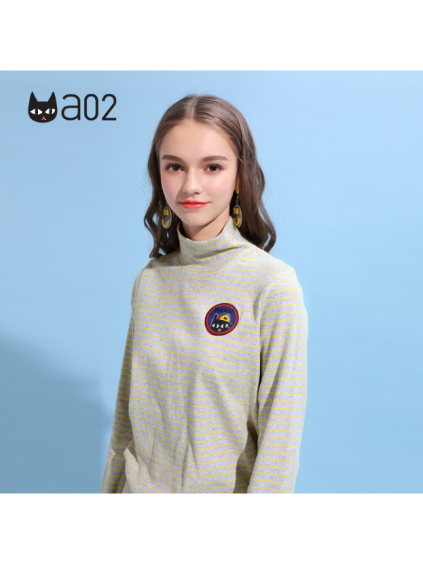 a02新款时尚经典条纹卡通印花修身高领T恤女潮DTU5BA231KT