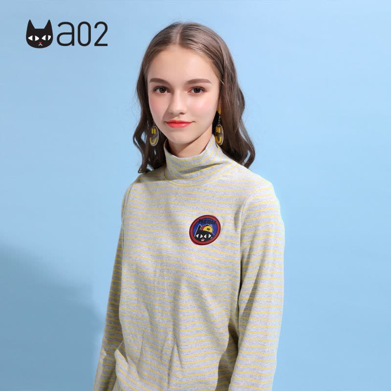 a02新款时尚经典条纹卡通印花修身高领T恤女潮DTU5BA231KT图片
