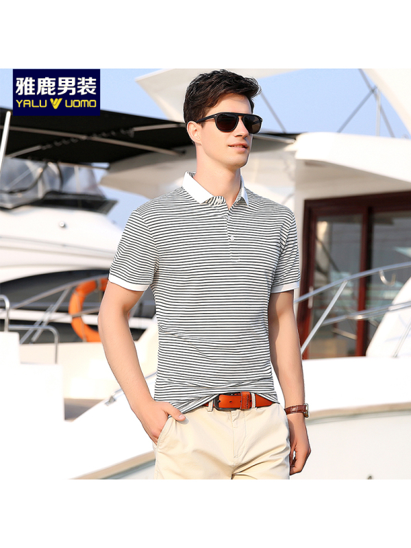 雅鹿男装商务休闲系列男款条纹T恤18ZT12099