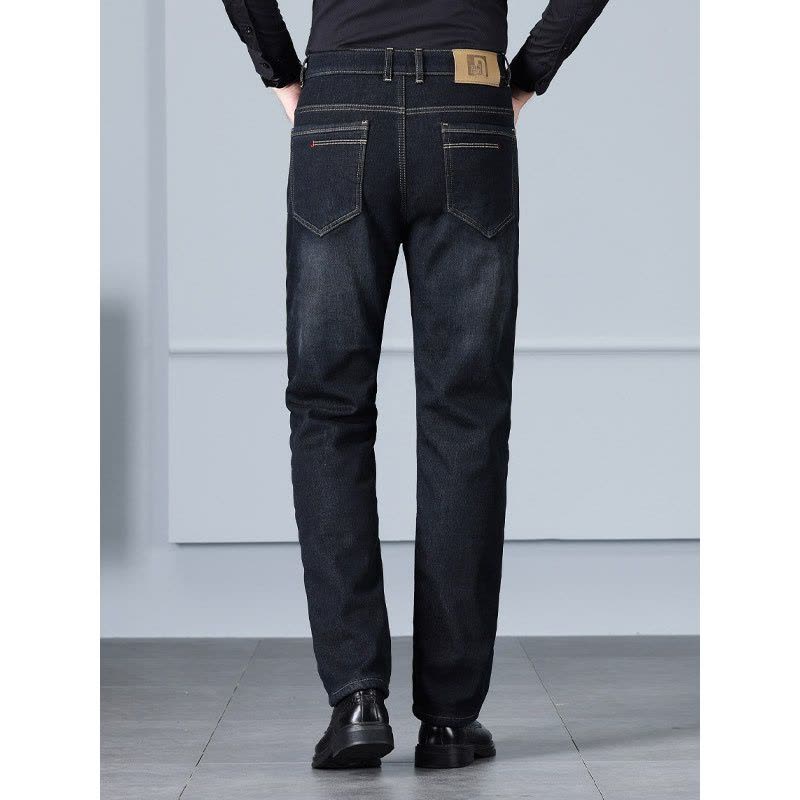 高腰大码加绒牛仔裤男 品质舒适裤男士 冬季羊羔绒休闲直筒裤男款图片