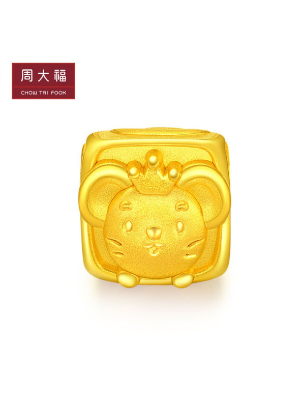 新款周大福十二生肖鼠小福鼠足金黄金转运珠吊坠R23554