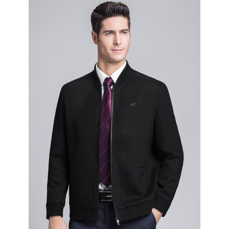 恒源祥毛呢夹克男青年棒球领羊毛呢子厚外套2018秋冬新款中年男装