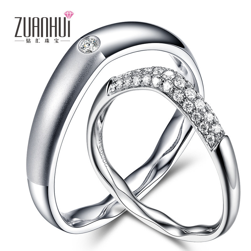 ZUANHUI钻汇珠宝首饰 白18K金钻石对戒 结婚钻戒情侣款式 求婚订婚戒指定制可免费刻字