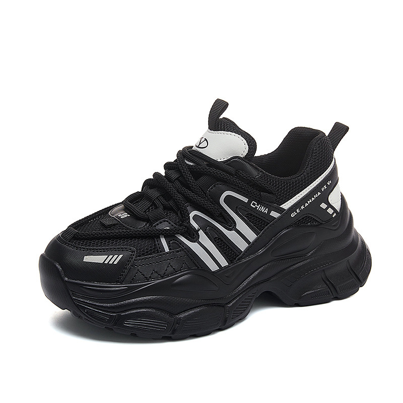 网红老爹鞋女in低帮鞋s潮2023年秋季新款韩版真皮厚底增高百搭运动单