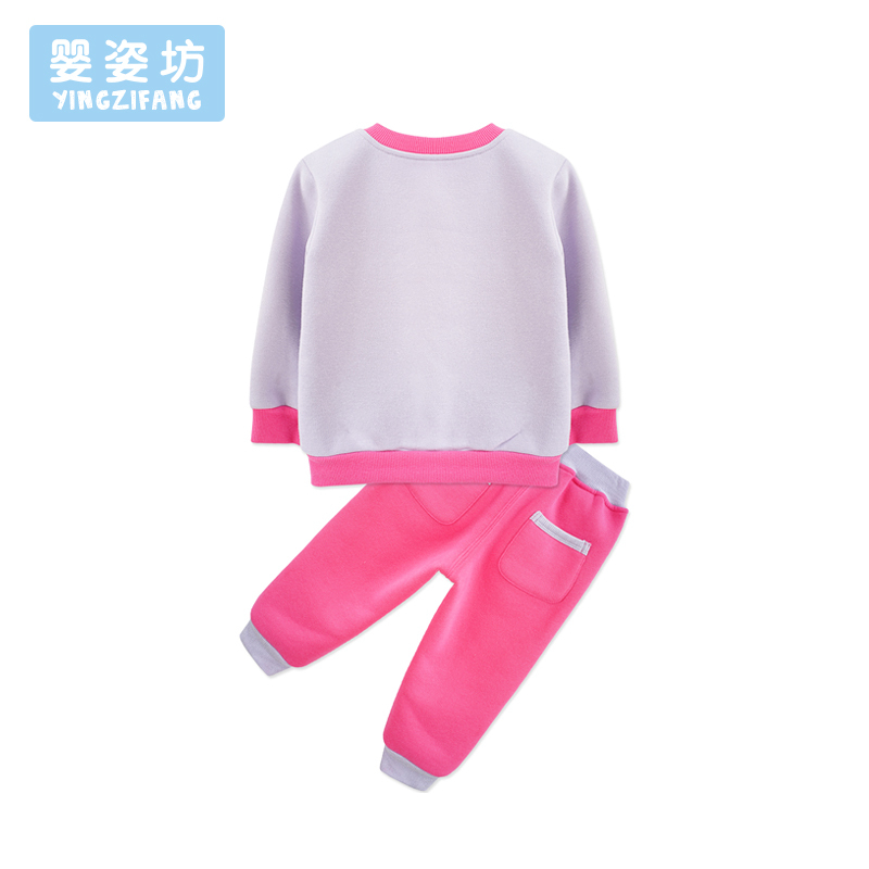 秋季新款女童休闲印花圆领肩开扣T恤收脚长裤童装两件套