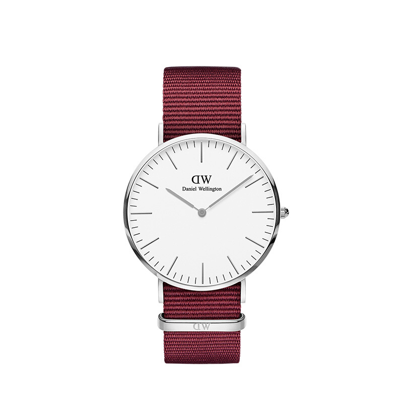 丹尼尔惠灵顿新品dw男表40mm银边白盘红色尼龙织纹超薄男士石英手表