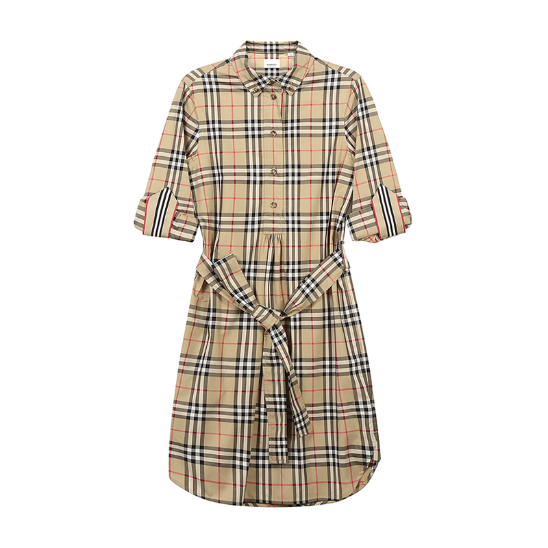 BURBERRY 博柏利 女士 棉质系腰衬衫式连衣裙 80245851