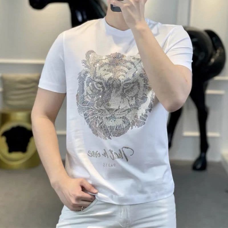 Ceen Bulled欧洲站短袖T恤男短袖重工虎头轻奢烫钻潮牌半袖衣服男抖音网红潮图片