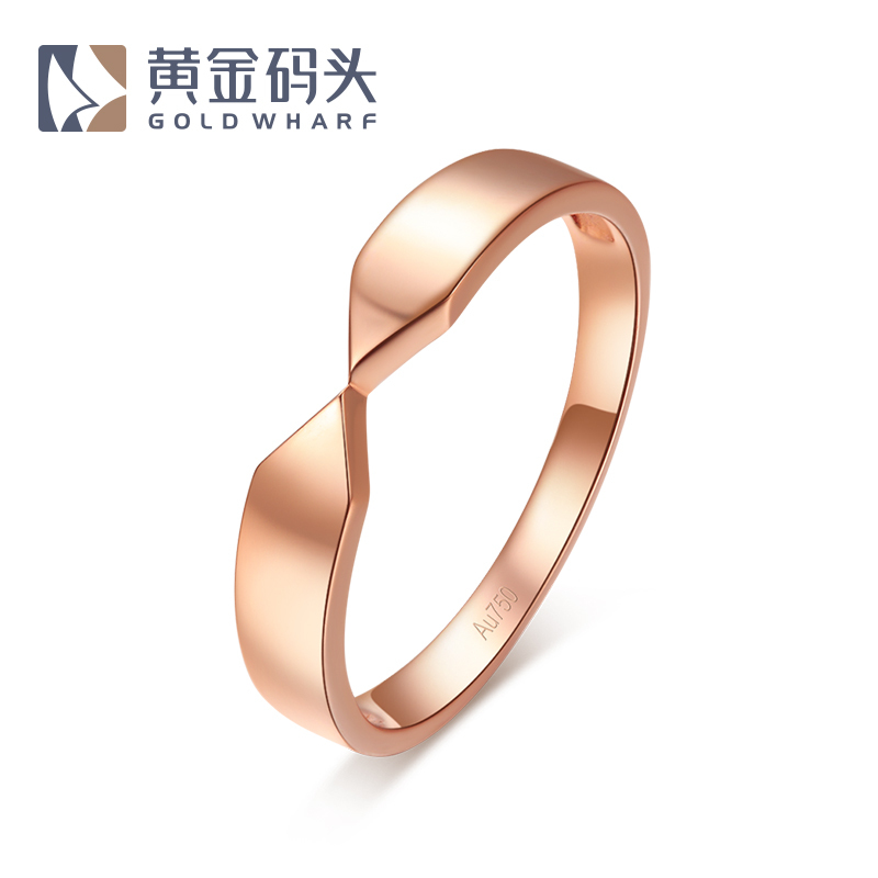 黄金码头 18K金戒指韩版AU750时尚个性手饰戒饰送爱人女友礼物