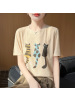 简约百搭印花短袖T恤女2026春夏新款圆领洋气印花小猫咪背心上衣