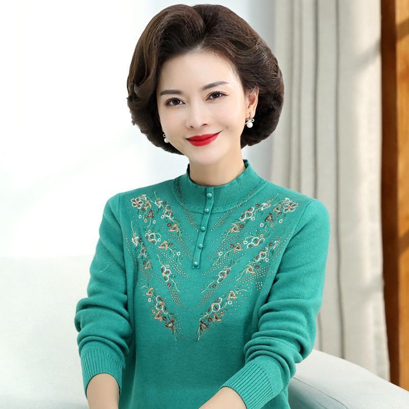 中年女款冬装上衣时尚仿貂毛时尚妈妈装中老年人衣服高弹毛线衣