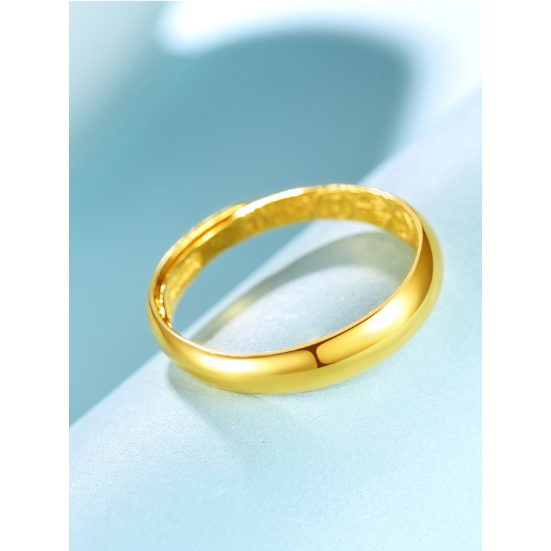 手拉手slaso珠宝黄金戒指男女款金戒指足金999简约光圈光面指环宽情侣