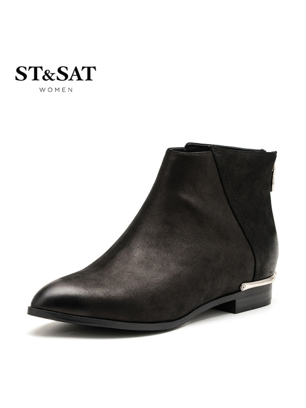 星期六ST&SAT专柜同款牛皮休闲舒适英伦女短靴SS64117551