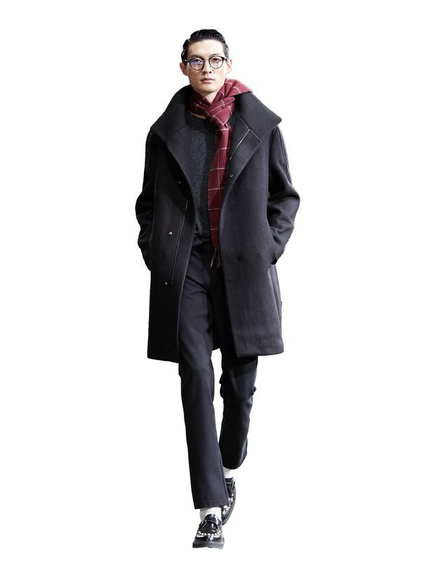 HLA海澜之家纯色翻领针织大衣2018冬季长款毛呢大衣外套男HWDAD4E075A