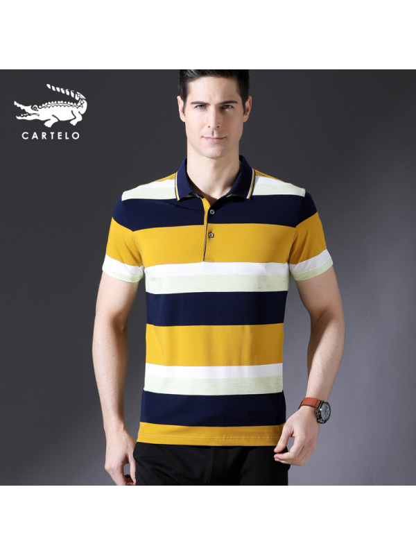 卡帝乐鳄鱼短袖t恤男条纹翻领纯棉polo衫薄款男上衣bab9087