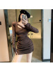 御姐辣妹连衣裙女秋冬新款小个子设计感内搭打底裙性感包臀短裙子