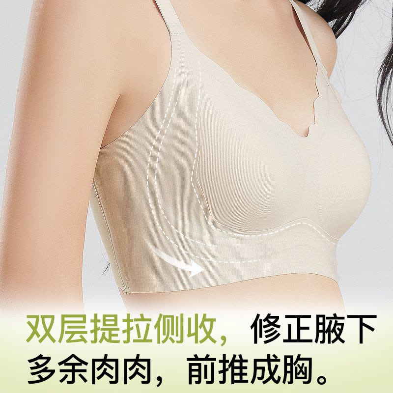 女士文胸无钢圈聚拢支撑宽肩带舒适亲肤磨毛保暖无痕双层提拉内衣图片