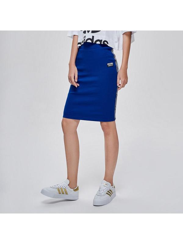 裙装 adidas阿迪达斯三叶草女装蓝色双重串标logo运动短裙包臀裙半身