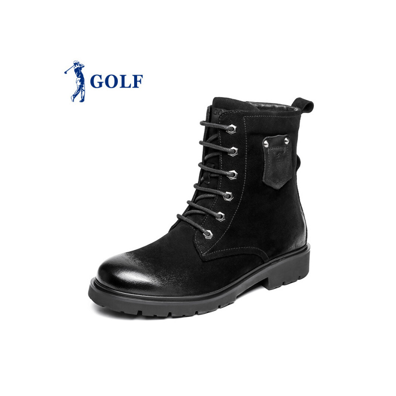 GOLF/高尔夫真皮时尚马丁靴男韩版潮流高帮百搭靴子男黑色