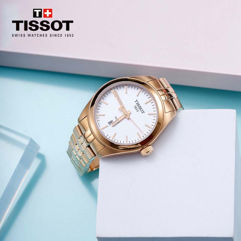 天梭(TISSOT)瑞士手表 PR100系列棒形指针钢带女士石英表T101.210.33.031.01