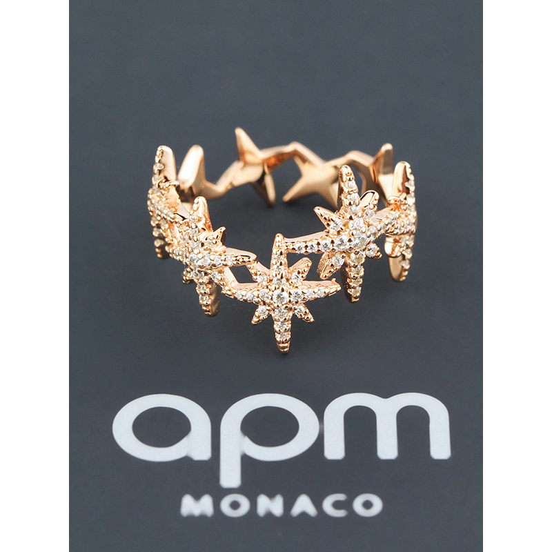 apm MONACO经典镶晶钻星星繁星银戒指R18023OX