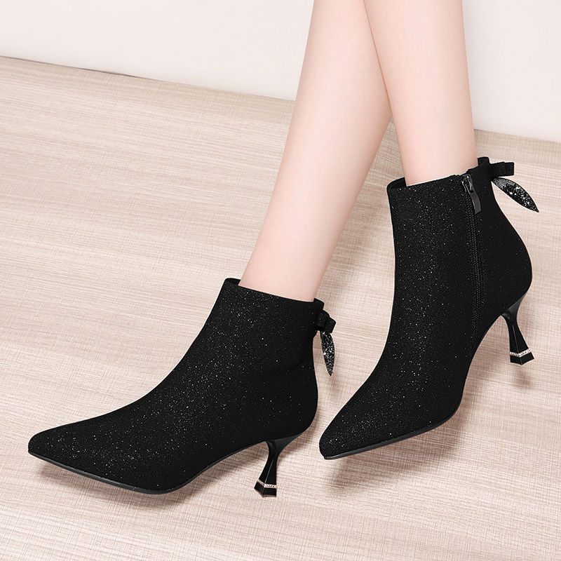 莱卡金顿laikajindun格利特秋冬加绒尖头细跟休闲短靴百搭女鞋女靴子