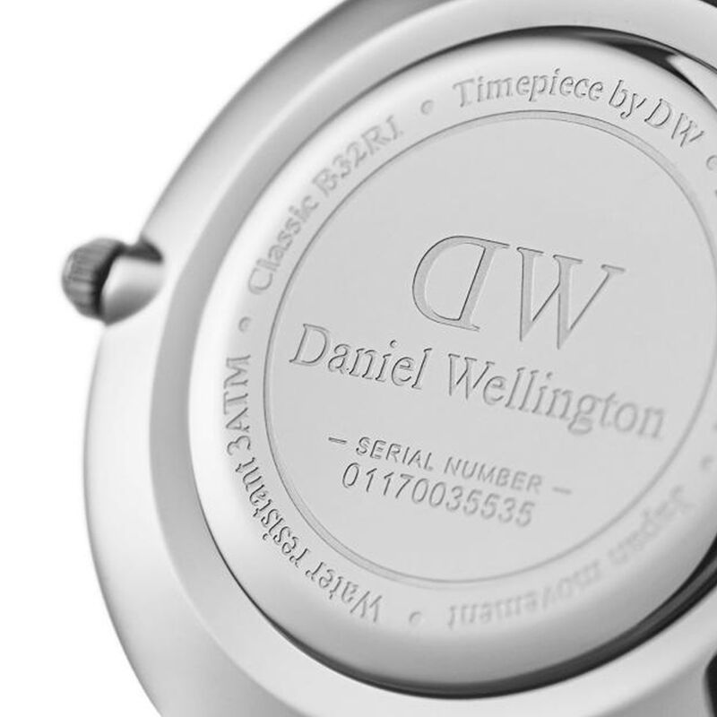 DW女表 金属表带28mm 欧美简约时尚石英表 银色边黑盘 DW00100218