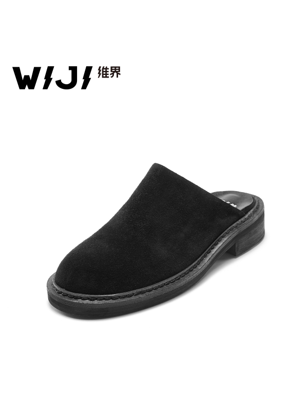 WIJI新款牛京英伦风拖鞋女个性时尚透气百搭防滑反绒皮穆勒休闲鞋