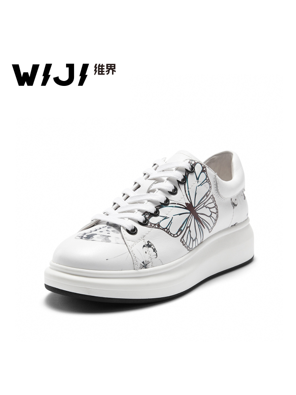 WIJI女鞋2018春季新款韩版时尚潮流板鞋深口厚底系带蝴蝶休闲单鞋