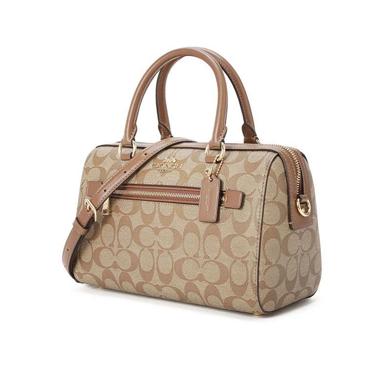 COACH 蔻驰 Rowan 波士顿包 女士斜挎包 字母马车标织物F83607金扣图片