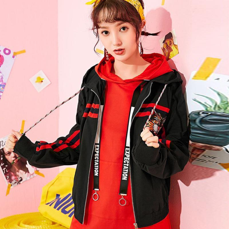 拉夏贝尔7M莫丽菲尔宽松运动拉链休闲长袖印花棒球服夹克外套女70009760