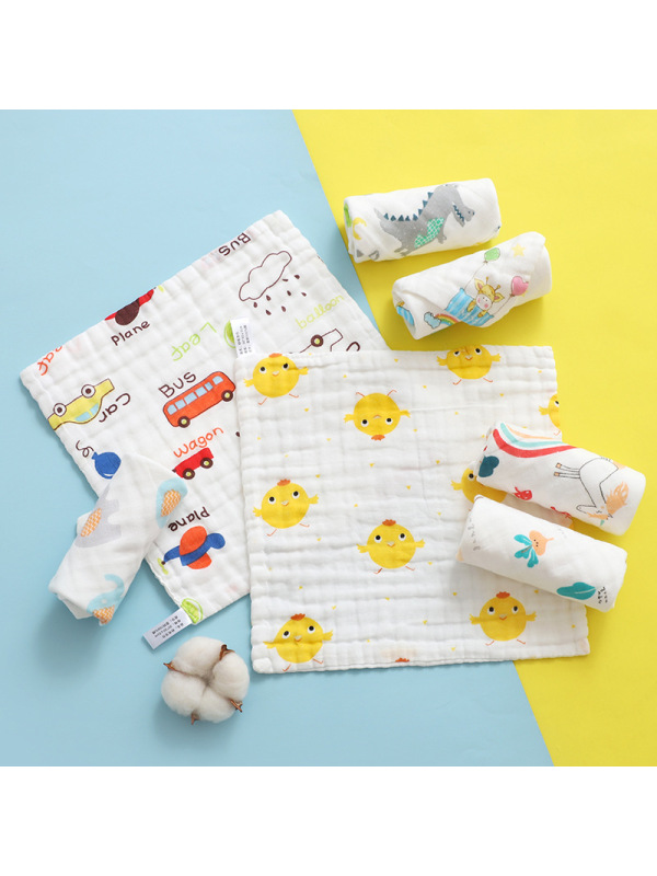 Ceba六层纱布口水巾全棉方巾婴儿宝宝洗脸擦手毛巾儿童卡通印花