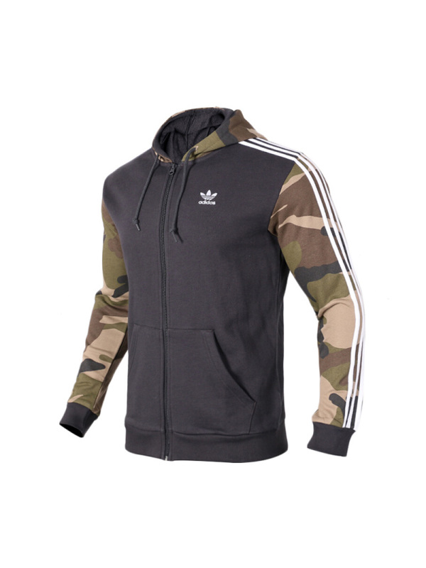 adidas阿迪达斯三叶男子秋冬季迷彩连帽休闲运动夹克外套DV