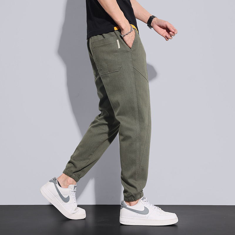 ceba舒适松紧腰休闲裤男士夏季束脚宽松九分裤子男透气哈伦裤2023新款