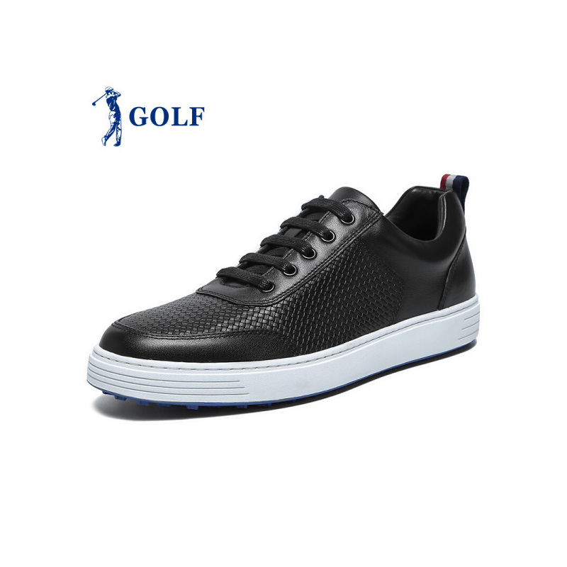 GOLF/高尔夫休闲鞋男秋季新品撞色编织纹系带潮流滑板鞋男透气舒适真皮鞋子男