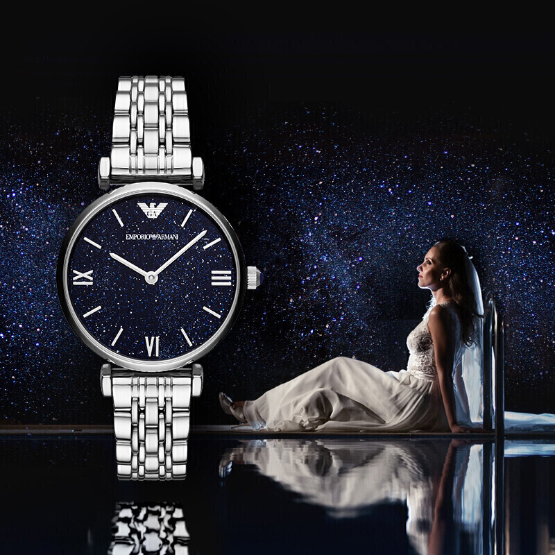 阿玛尼(EMPORIO.ARMANI)满天星手表欧美时尚休闲女士石英表蝴蝶扣钢带女表AR11091