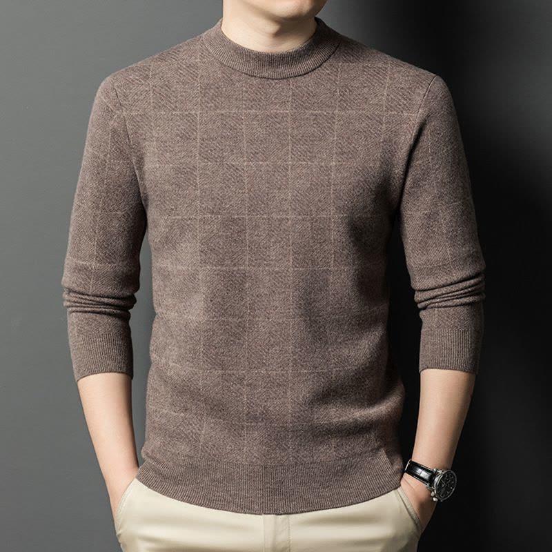 100%绵羊毛衫方格花纹保暖提花加厚打底针织衫濮院工厂纯羊毛衫图片