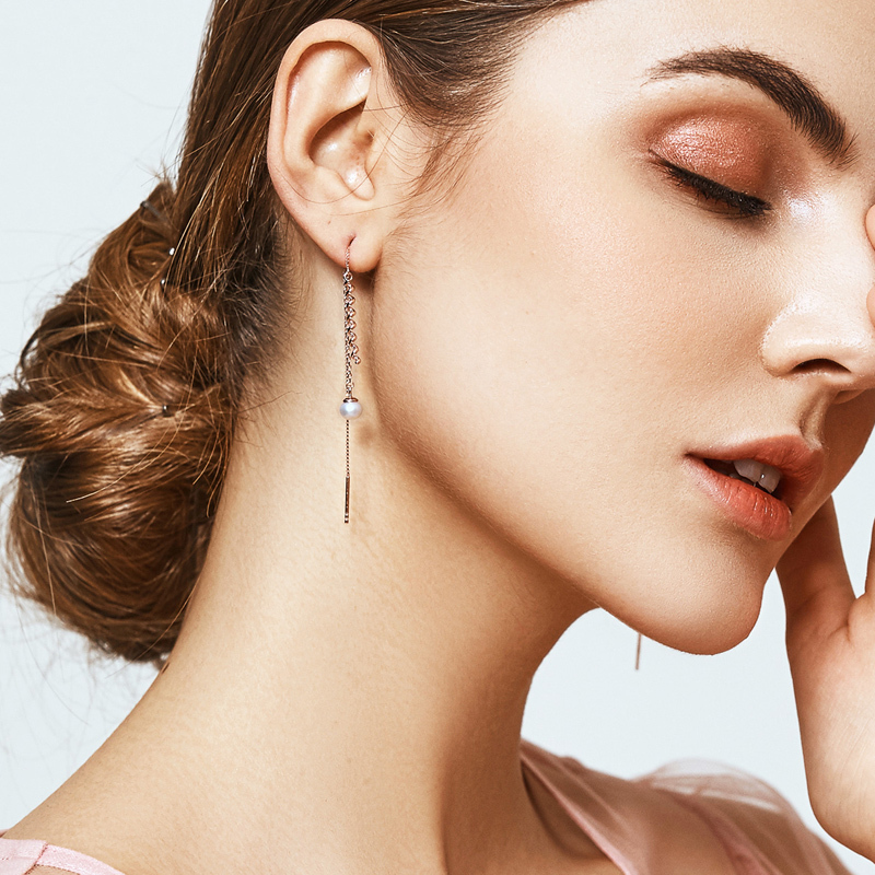 佰色传情brir925纯银耳线淡水珍珠耳坠气质简约百搭耳环女