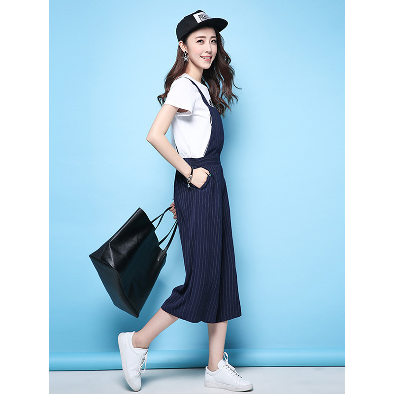 拉夏贝尔Puella普埃拉2018夏装新款休闲宽松阔腿背带裤女20007713