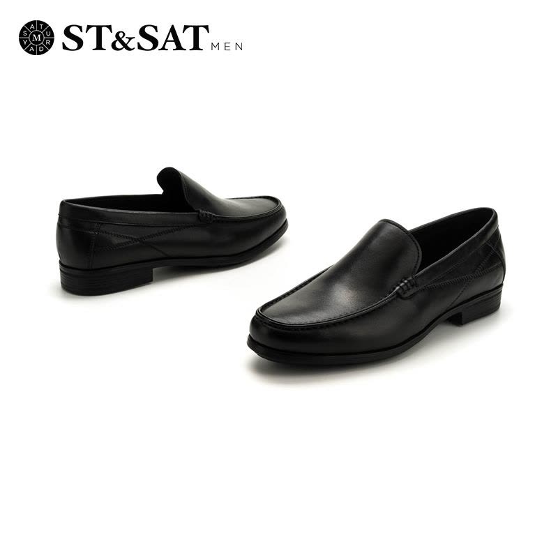 星期六(ST&SAT)男鞋牛皮革圆头低跟方跟商务休闲鞋SS81125415图片