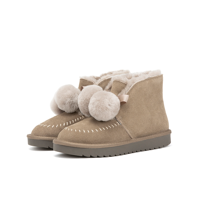热风女士毛球雪地靴
